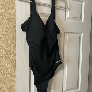 Dolfin Black Swim suit  with White Logo Accent worn once